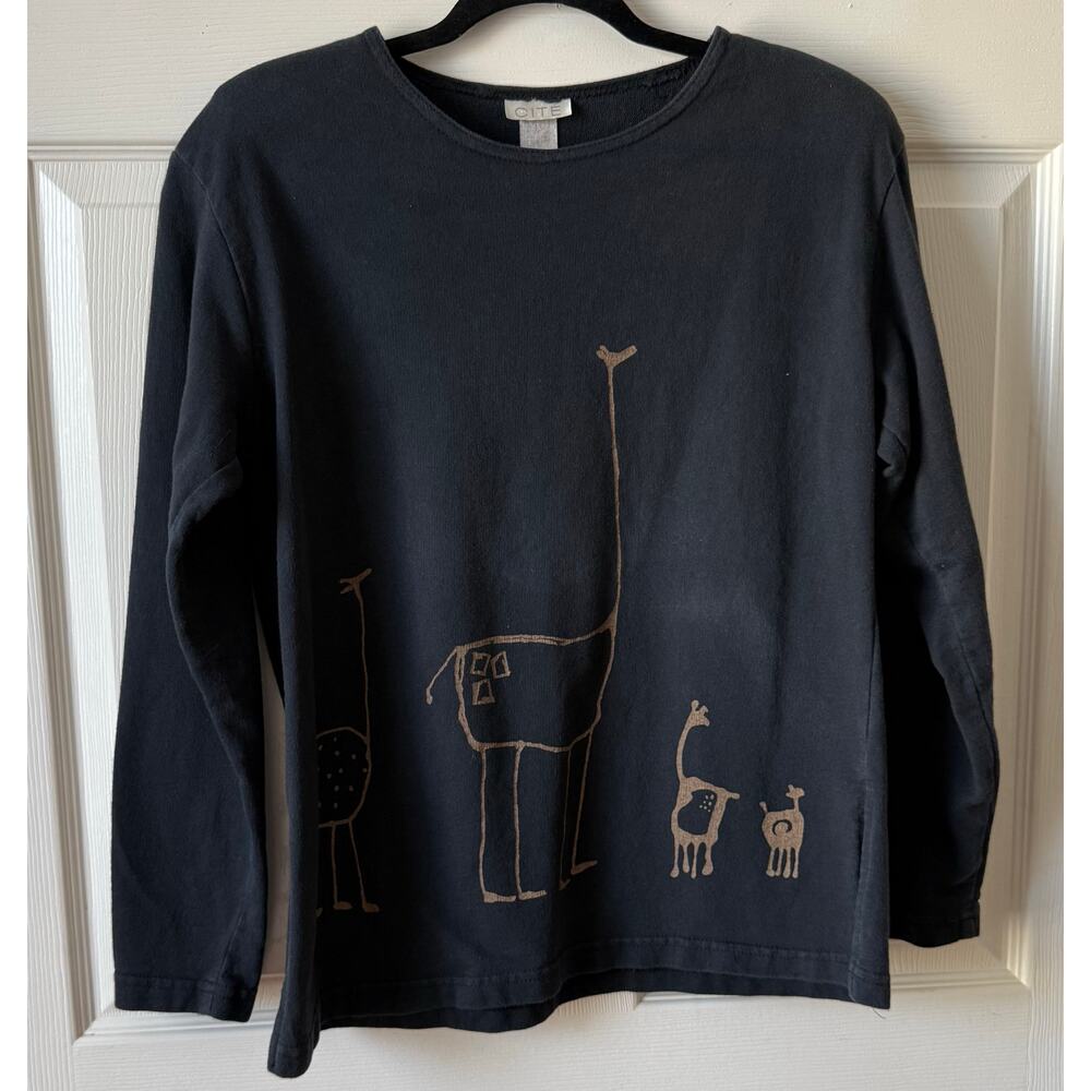 Vintage CITE Cité Black Safari Animal Graphic Sweatshirt Est M Wearable Art